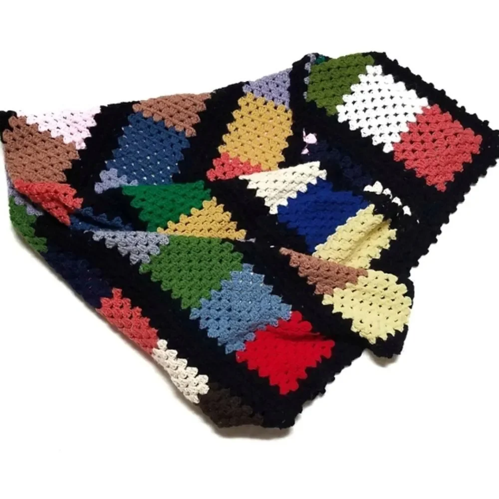 VINTAGE Multicolor Granny Square Crochet Afghan